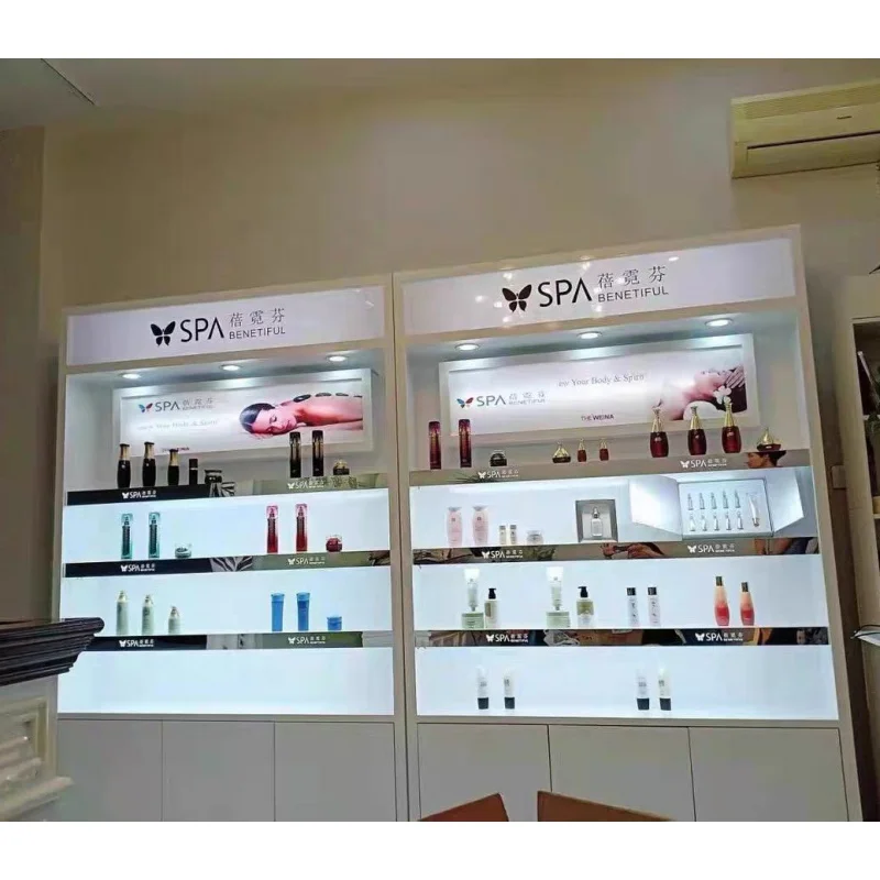 Custom, high-end cosmetics shop counter Wood cosmetics shop furniture makeup display cabinet vetrina di profumo alla moda