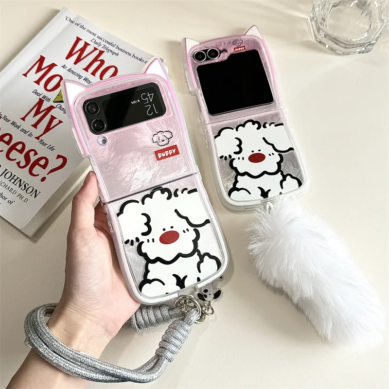 Cartoon Puppy Cute Cat Ear Phone Case for Samsung Galaxy ZFlip3 ZFlip4 ZFlip5 ZFlip6 Hard PC Back Cover for Z Flip 6 Case Shell