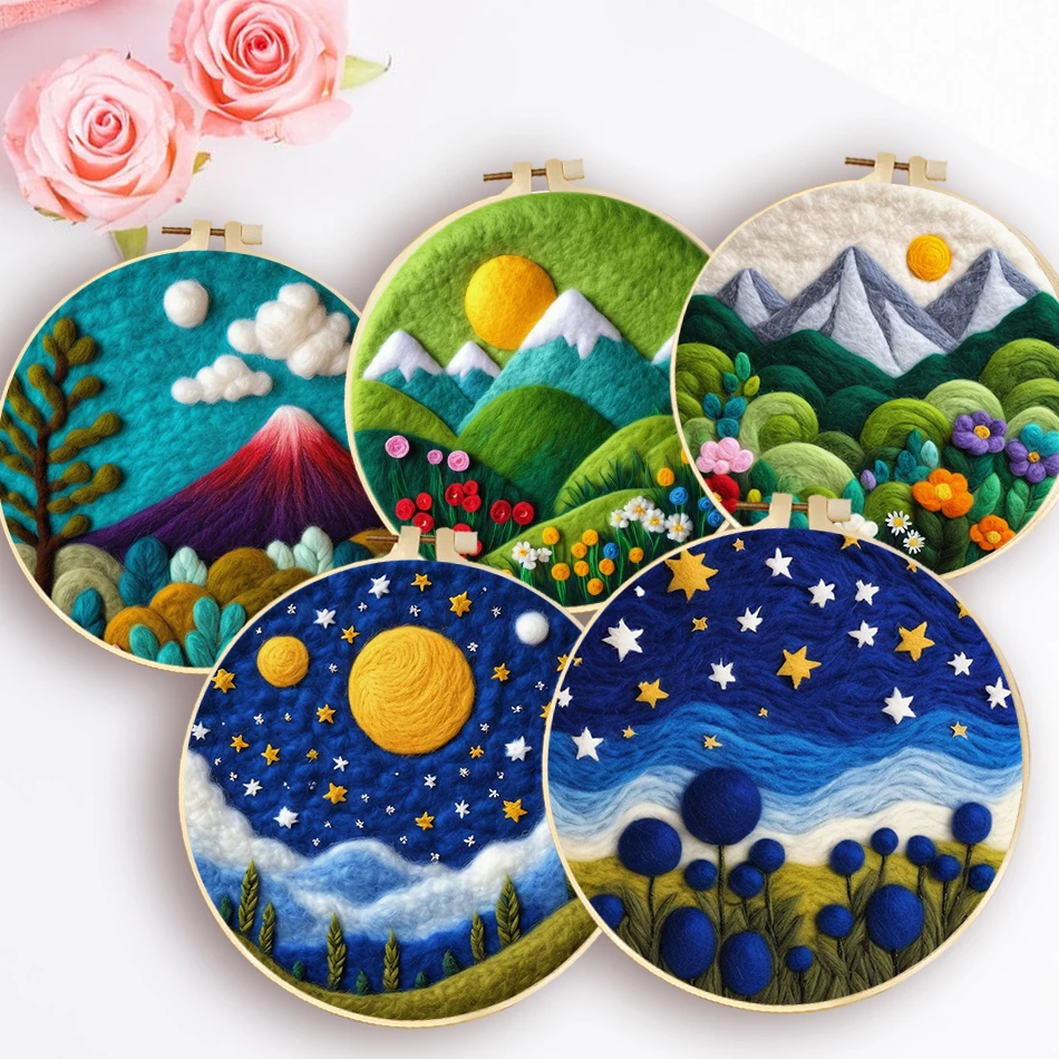 

Needle Felting Kit Easy Needle Felting Wool for Beginner with Picture Frame Foam Pad, Instructions, and Felt Cloth, Great Gift