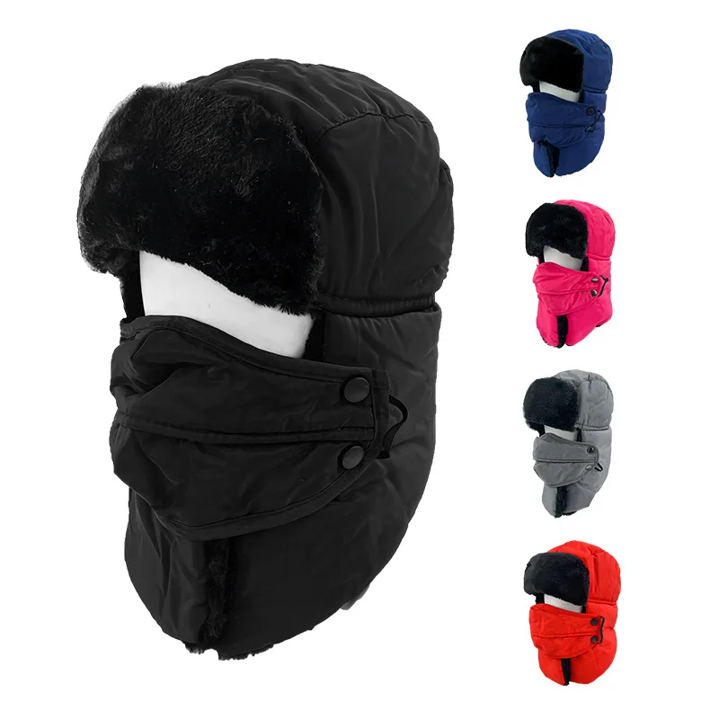 

Russian Cap Hat Winter Wind Cold Solid Color Thick Wool Warm Ear Cap Outdoor Neck Riding Gorro Ruso Inverno Womenmen Pillbox