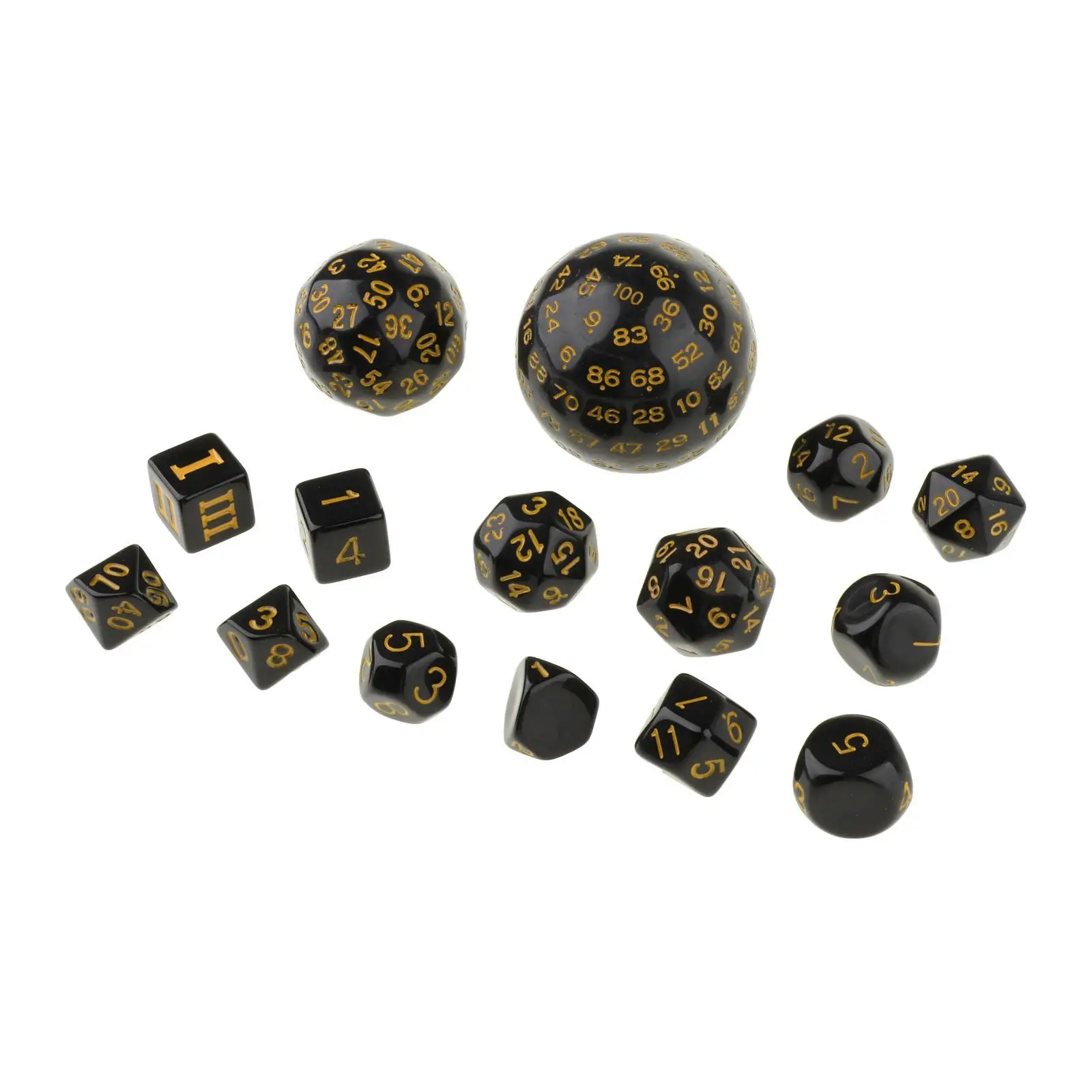 15Pieces Acrylic Multi Side Dice Set  D60 D30 D24 D20 D16 D12 D10 D8 D7 D5 D4 for   RPG Casino Table Game Toy