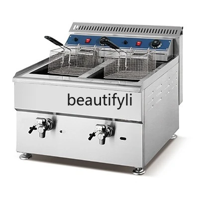 Temperaturgesteuerter Gas-Doppelzylinder-Fritteuseofen, Kartoffelturmofen, Gas-Küchenfritteuse-Ausrüstung hinten