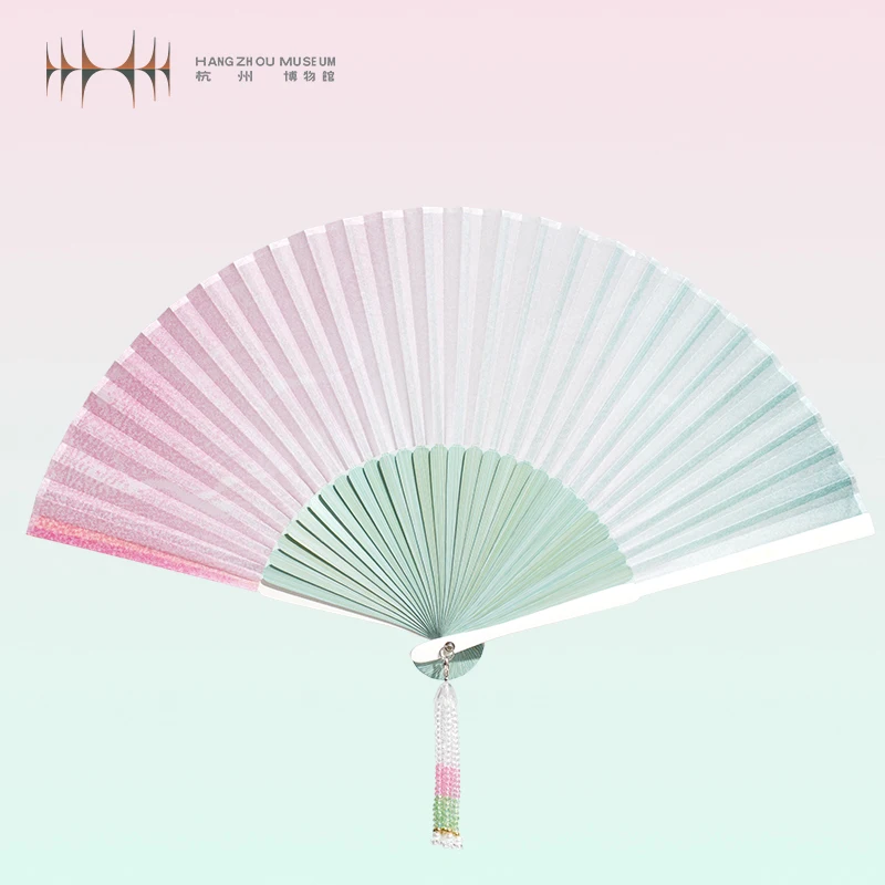 6.3 inches pink green gradual change hanfu cheongsam ancient style new Chinese folding fan dance props folding fan