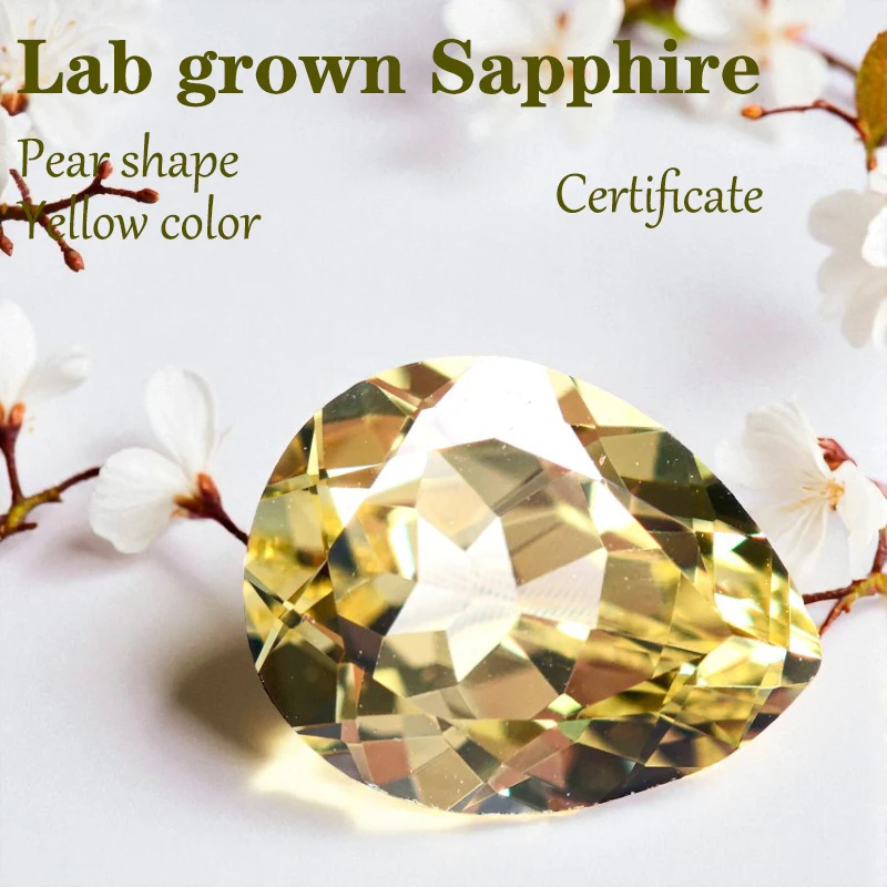 

Выполненный в лаборатории сапфир грушевидной формы желтого цвета VVS1 DIY усовершенствованные подвески материалы для изготовления ювелирных изделий с сертификатом оптовая продажа с фабрики