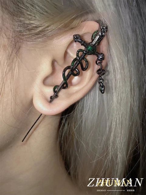 2024 New Black And White Iced Serpentine Piercing Ear Needle New Gothic Style Men s And Women s Jewelry Party Gift AliExpress