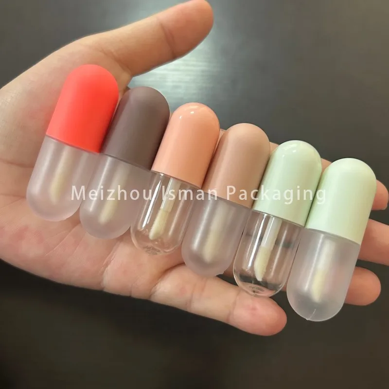 50Pcs 3ml wholesale mini cute clear frosted capsule lip gloss container lovely lipgloss tube cosmetic packaging with brush