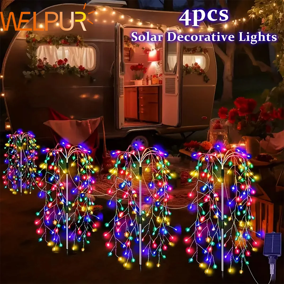 Christmas Solar Firecracker Fireworks Lights, ao ar livre, quintal, gramado, jardim, decorativo, festa, paisagem, iluminação, 4Pack, 680LED