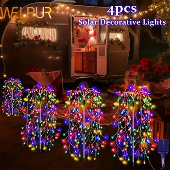 4Pack 680LED Christmas Solar Firecracker Fireworks Lights Outdoor Yard Lawn Garden Decorative Light Party Landscape Lighting