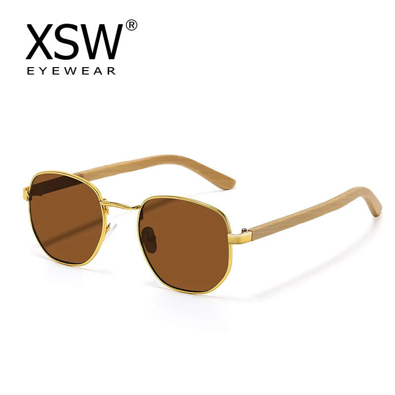 

XSW Fashion Retro Metal classic sunglasses men's and women's luxury designer brand popular driving bamboo sunglasses Brown 2232C