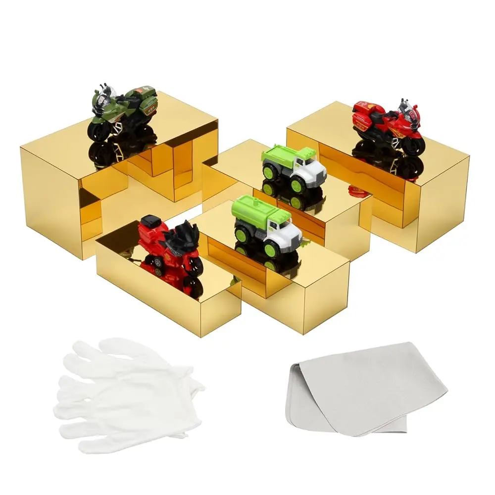 

Rectangular Acrylic Food Display Risers, 5 Pcs Gold Mirror Boxes Display Nesting Stands, Buffet Risers For Table Party Dessert