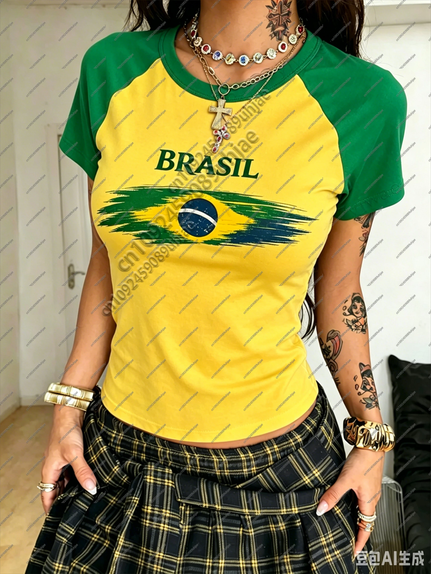 Brazil Style 3D Print Tee Shirt Summer American Style Soccer Fan Tops Fashion StreetWear Y2K Summer Women's T-shirt Streetwear