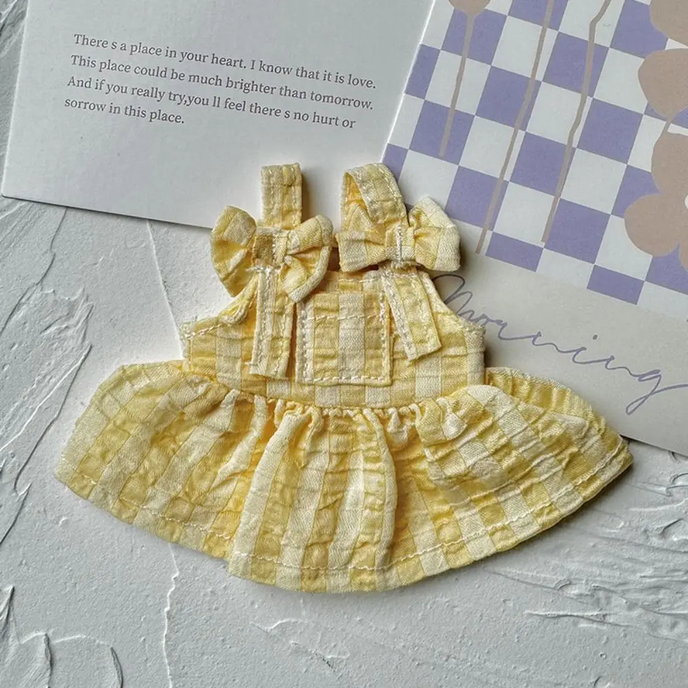 Acessórios de boneca arco boneca vestir-se roupas algodão xadrez bonito requintado boneca saia bonito mini kawaii mini boneca saia bjd boneca