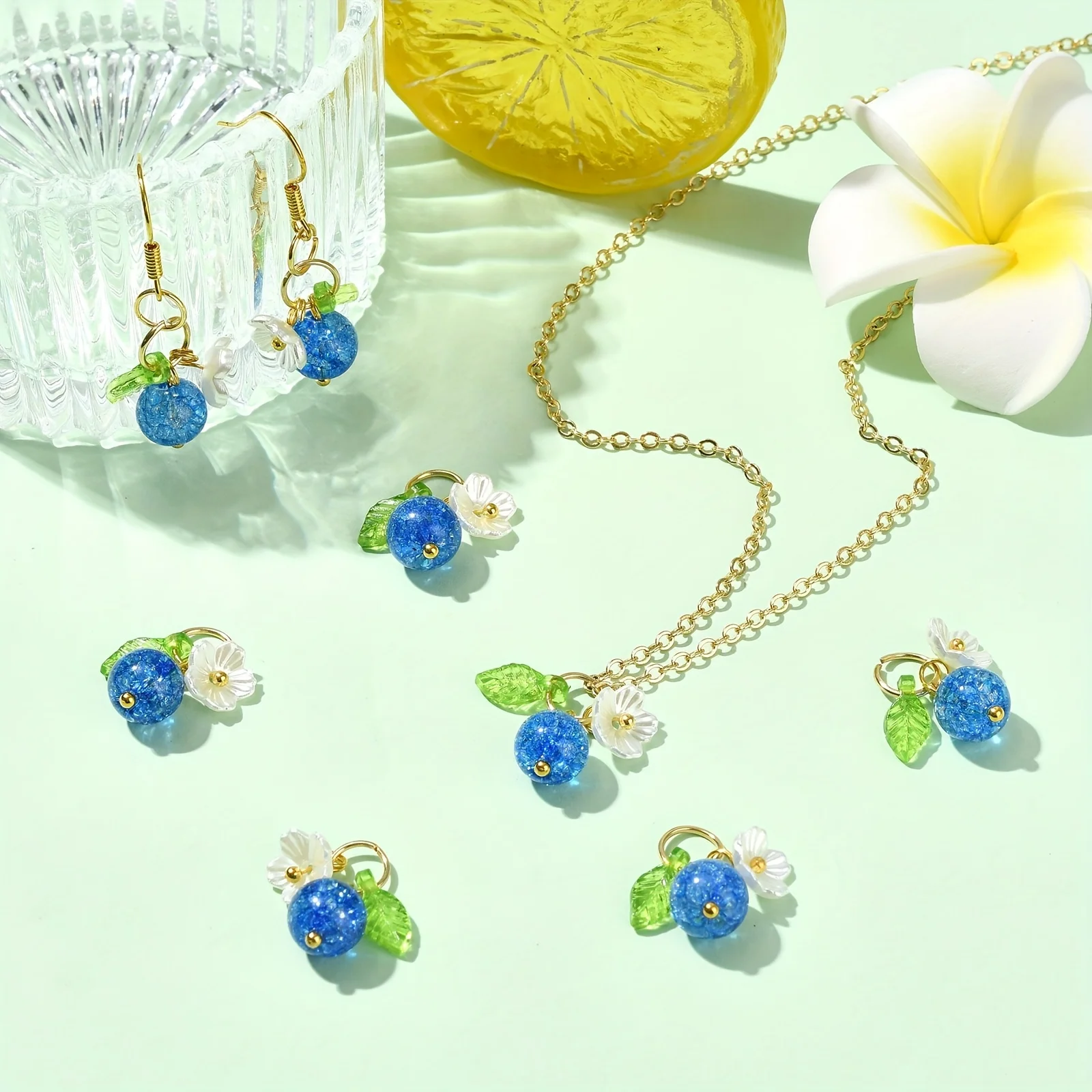 30 Blueberry Charms, Suitable for Earrings and Other Handmade Crafts, DIY Bracelets, Necklaces, Earrings, and Handmade Jewelry Accessories - view 6
