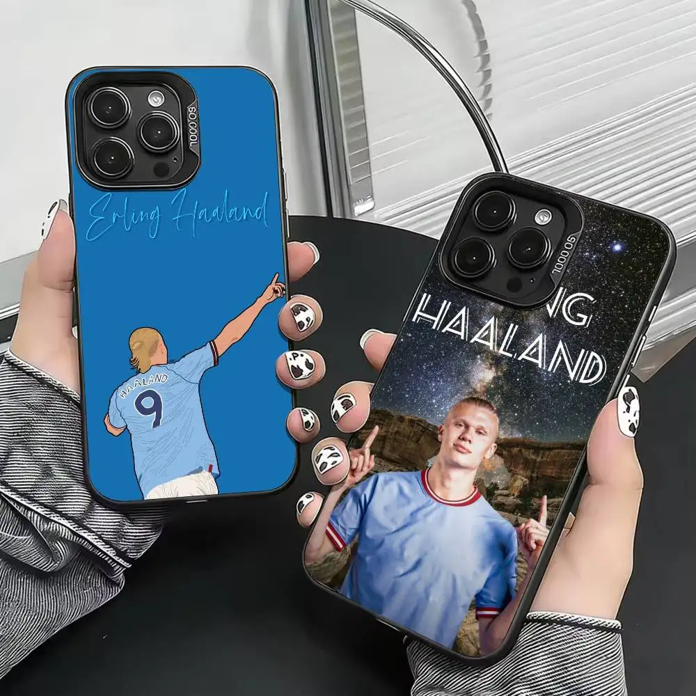 

Football E-Erling Haaland Phone Case For iPhone 17,16,15,14,13,12,11 Plus,Pro Max,XS,Colored Silver Plated Inside Cover