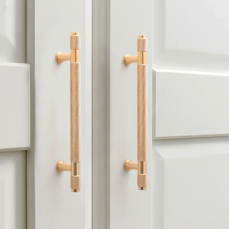Leijiu Modern Wardrobe Door Pulls Long Knurled Cabinet Pulls Kitchen Drawer Knobs Gold Black Closet Knob Handles For Furniture