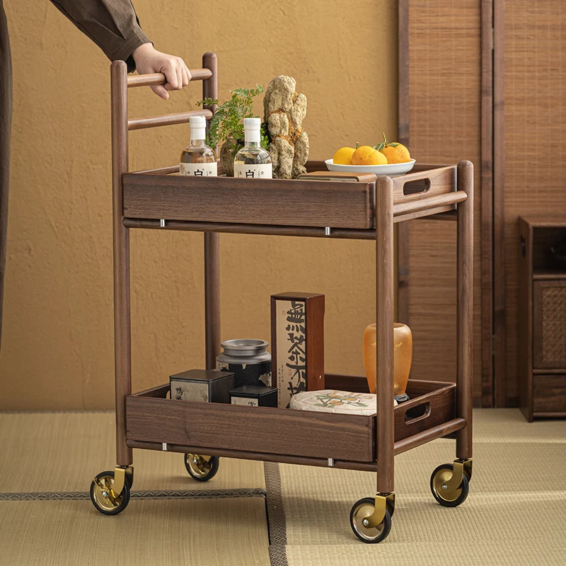 North American black walnut trolley removable side cabinet sofa side table household living room rack storage tea cart