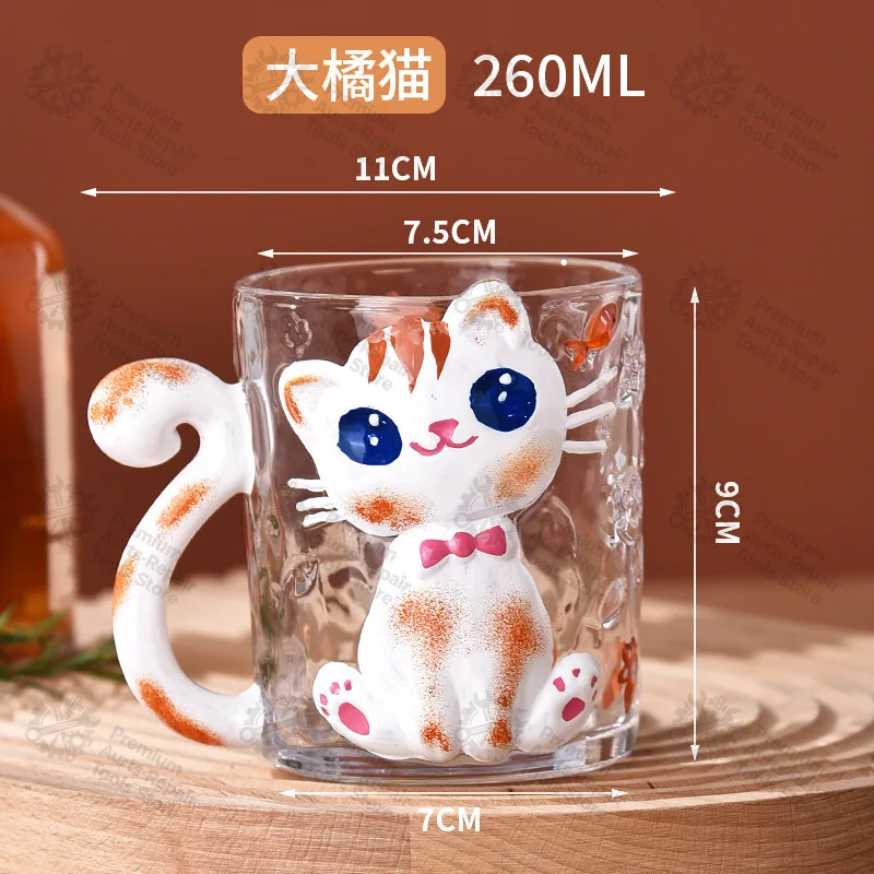 3D Cute Orange Cat Shaped Glass Cup, Cartoon Animal Design Couple Mugs, Lovely Drinking Cup for Milk Juice Coffee