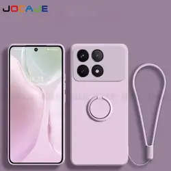 for POCO X6 Pro F7 Ultra X7 Pro Liquid Silicone Ring Holder Phone Cover For POCO X5 Pro F5 M5S M4 Soft Back Cover With Lanyard