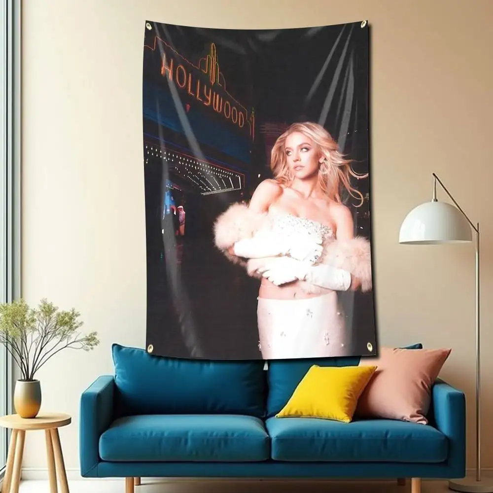 Sexy-Syd S-Sydney Sweeney Flag Tapestry Banner for Bedroom Living Room Outdoor Camping Custom Supported