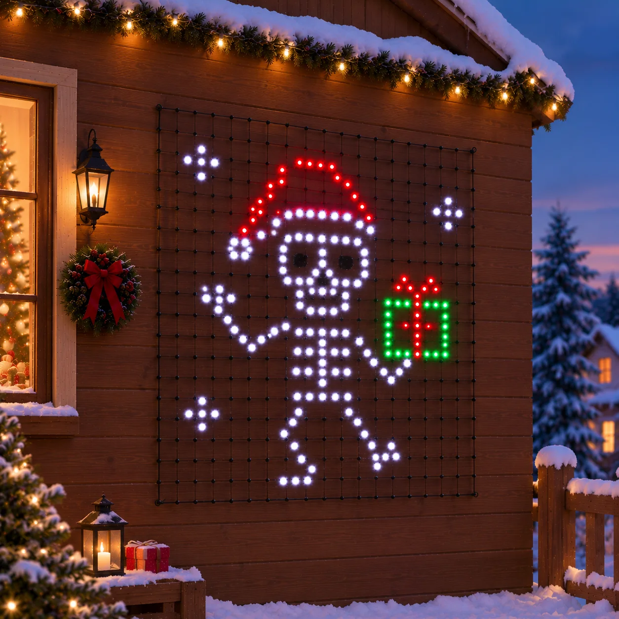 rgbクリスマス背景幕ライトセット。ピクセル制御で、アプリから操作可能。屋外バルコニーや庭の装飾に最適。多色対応。