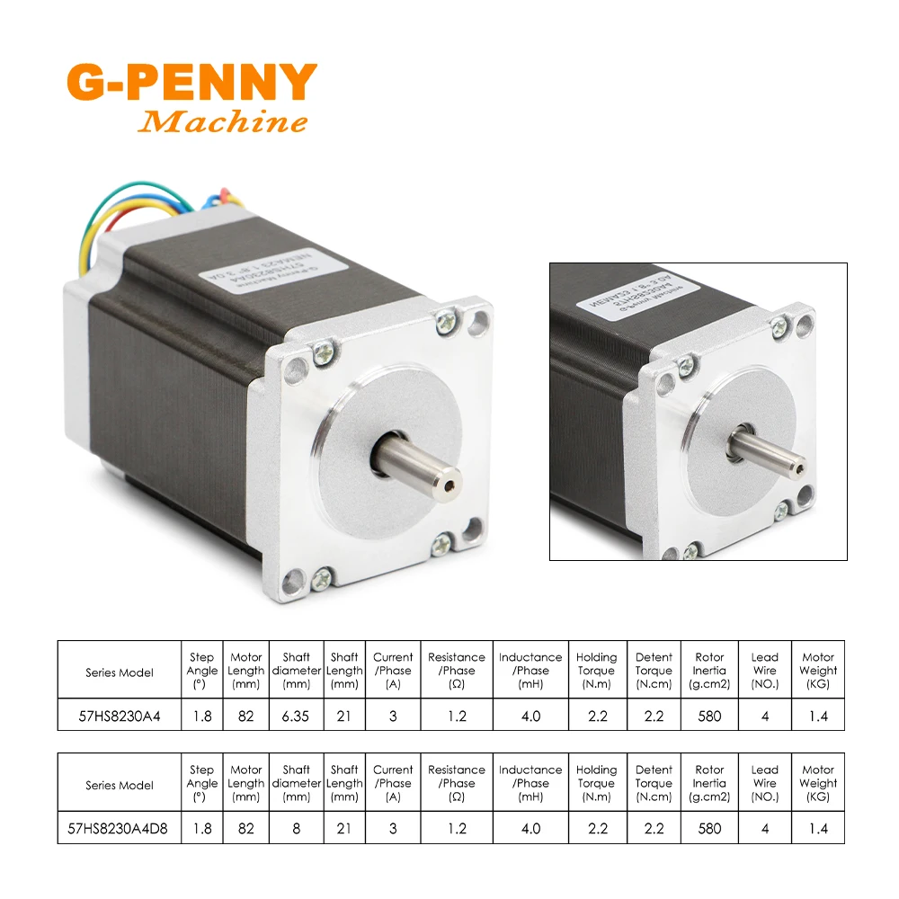 NEMA23 Stepper Motor 57x82mm 3A 2.2Nm 6.35/8mm Single Shaft 315Oz-in  CNC For Router Engraving Milling Machine 3D Printer