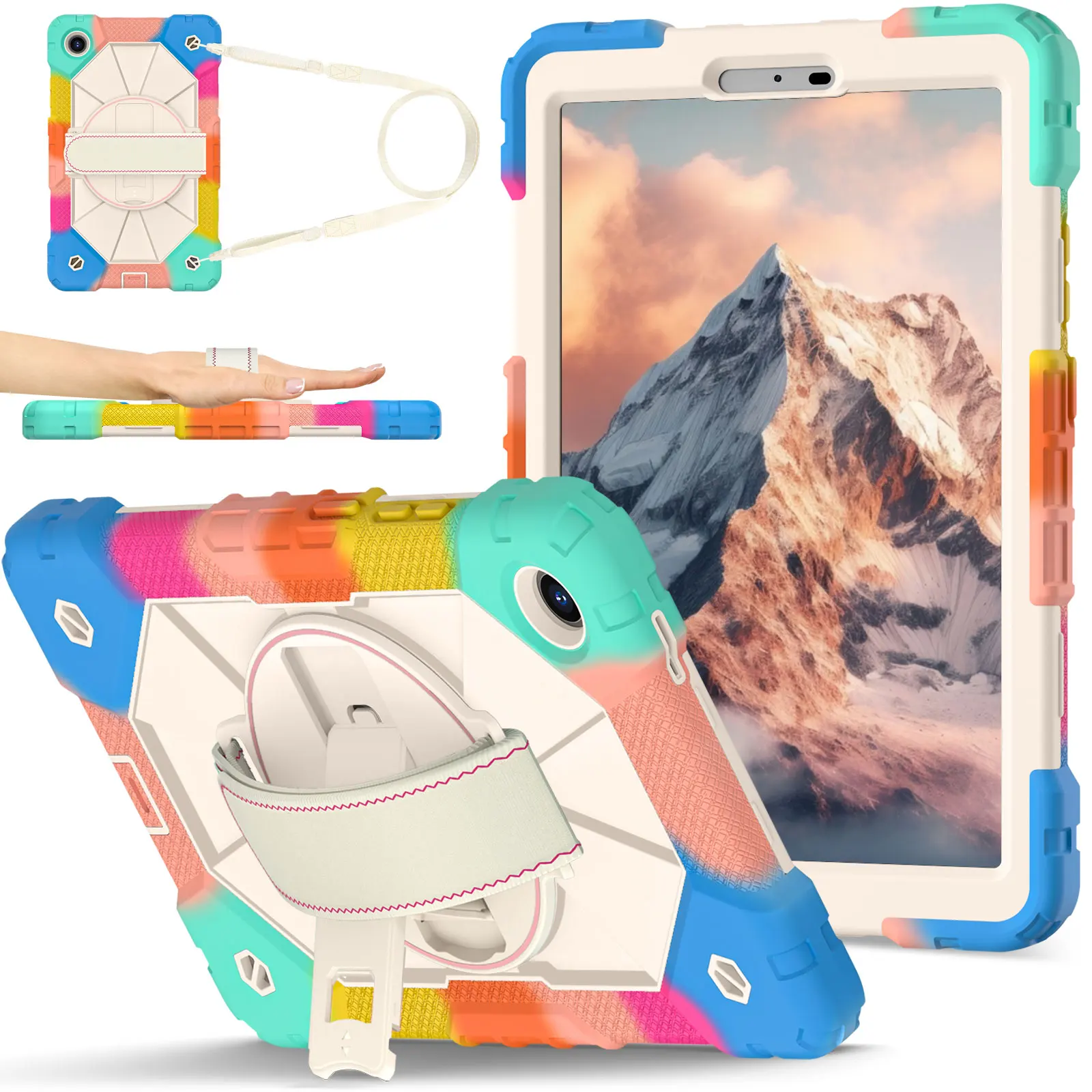 

Kids Proof Case For Lenovo Tab One K9 8.7 inch TB305ZU TB305FU 2025 360 Rotatable Stand Handle Grip Shoulder Strap