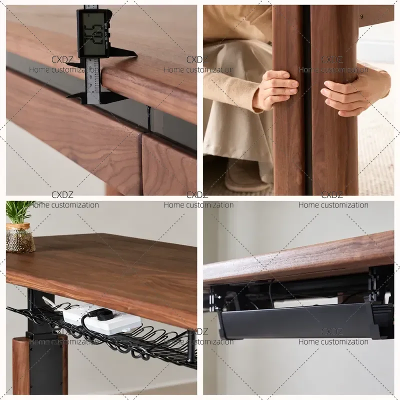 Solid Wood Electric Lifting Desk Black Walnut Intelligent Study Table with Drawers Home Office Computer Workbench