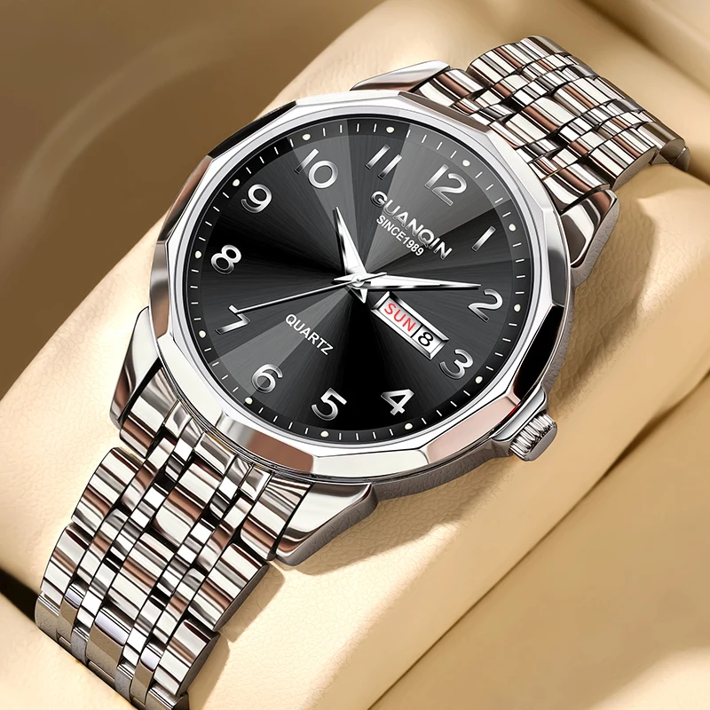 GUANQIN Premium Men's Watches Business Stainless Steel Strap nen's Quartz Wristwatch Luminous Fashoin Casual Highend Hand Clock
