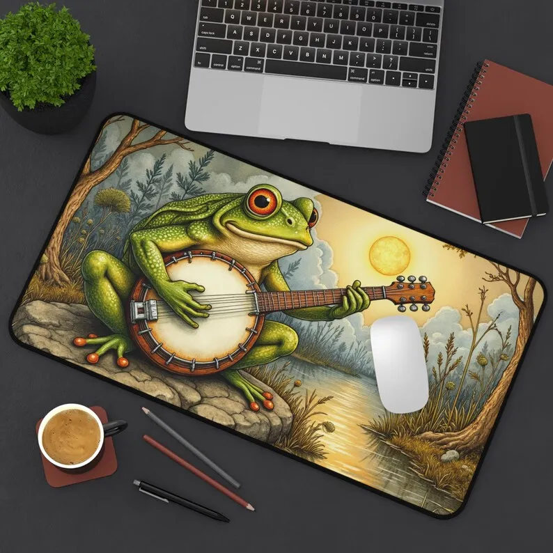 

Music Frog Desk Mat Cute Frog Artwork Office Decoration Unique Desktop Accessory for Frog Lovers Gift for Nature Enthusiasts