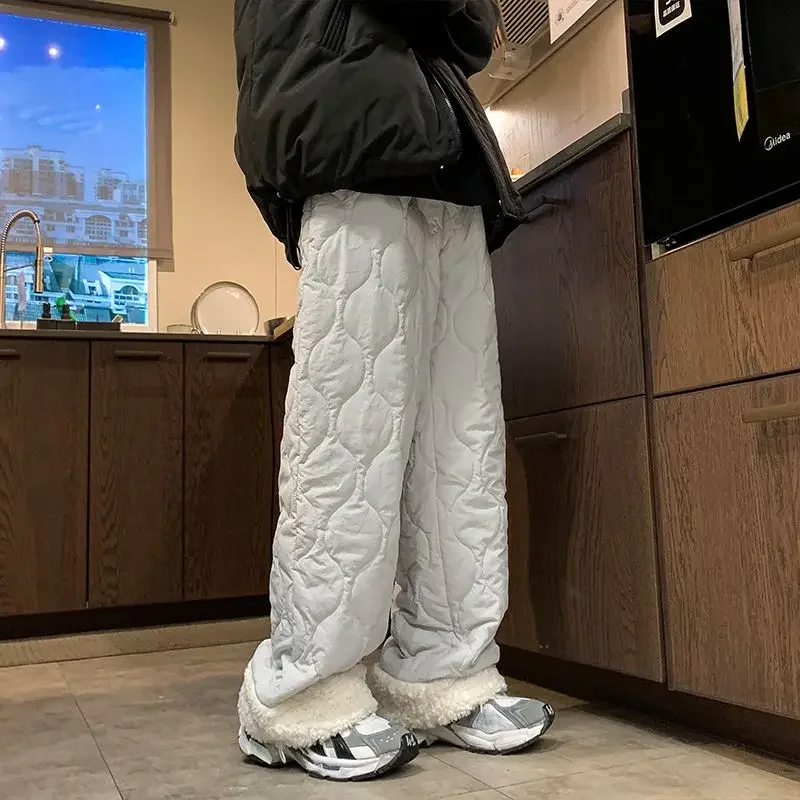 Winter Casual Pants Lamb Wool Warm Thick Trousers Sweatpants Fleece Lined Loose Casual Elastic Waist High-Quality Cotton Pants