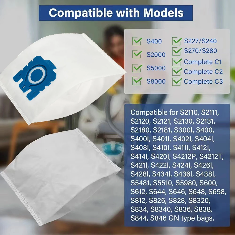 استبدال كيس الغبار Airclean GN ثلاثي الأبعاد لـ Miele S2، S5، S8، Classic C1، C2، C3 سلسلة علبة مكنسة كهربائية أكياس الغبار مرشحات