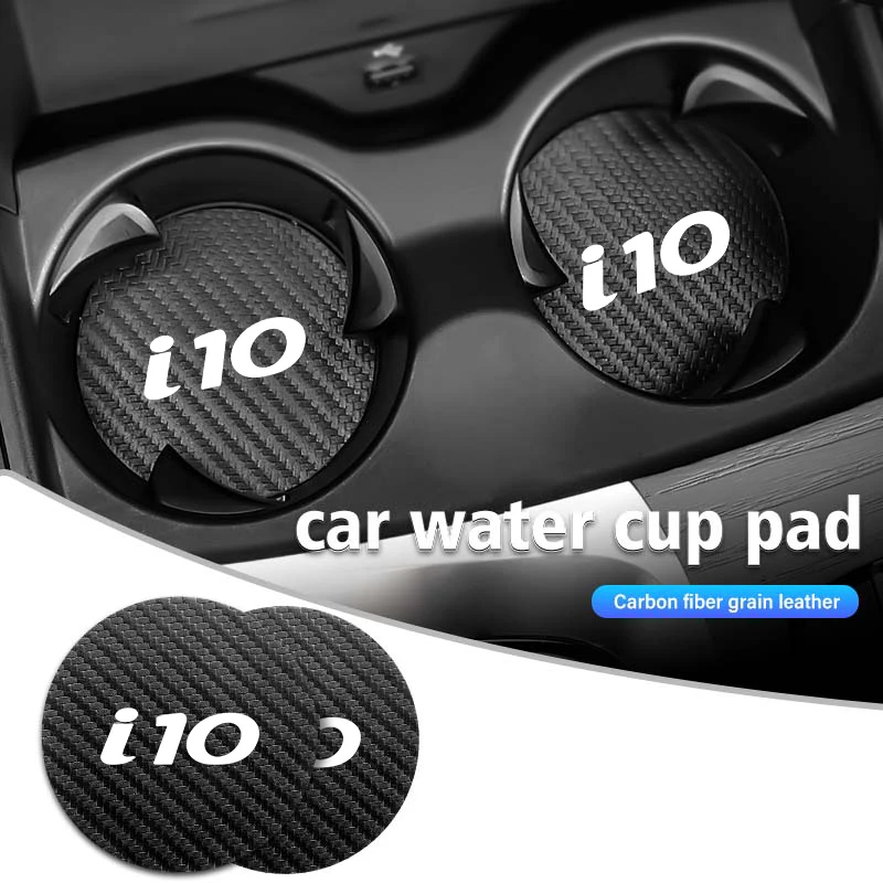 2 piezas de alfombrillas antideslizantes para portavasos estilo coche, de fibra de carbono, accesorios para Hyundai i10 I10 N Line 2009 2010 2011 2012 2013