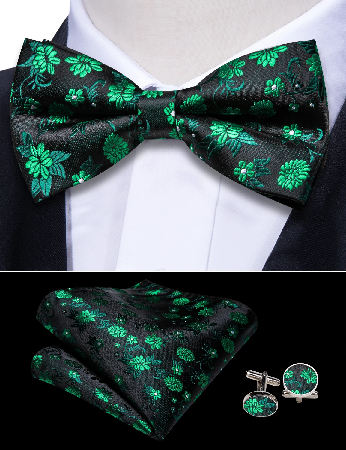 Exquisite Floral Green Cummerbund Men Designer Silk Jacquard Bow Tie Set Formal Tuxedo Suit Accessorie Wedding Party Barry.Wang