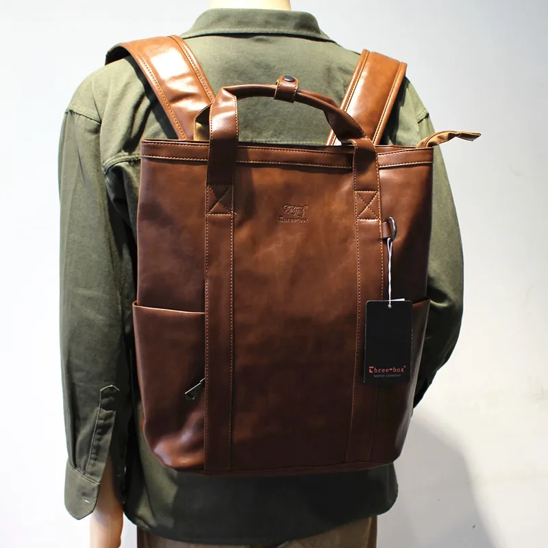 

Men's Fashionable Retro PU Leather Backpack Large Capacity Computer Bag Street Style Casual Durable Shoulder Bag for Youth