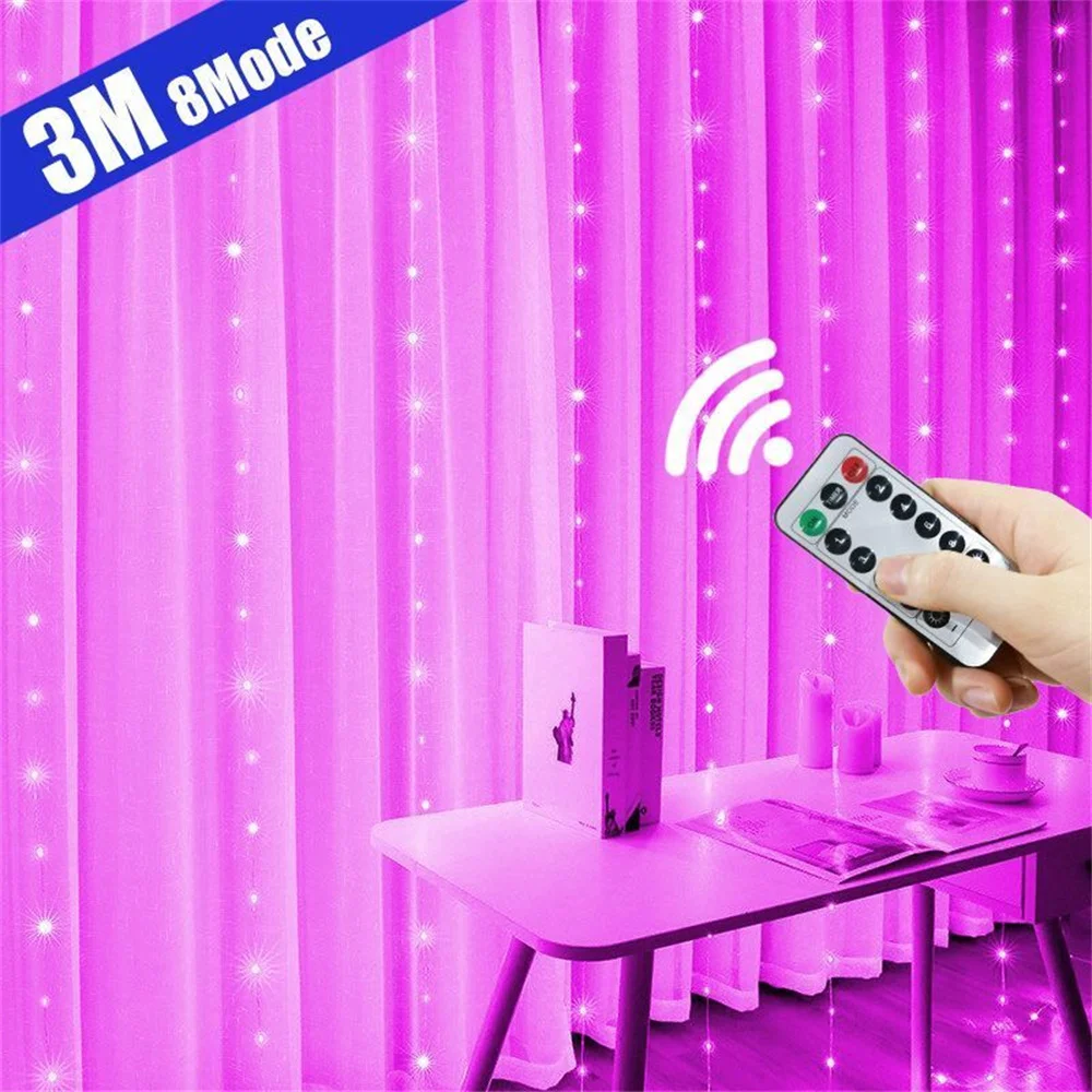 

1 Pack USB Powered LED Curtain Lights 8 Lighting Mode Remote Control for Christmas Decoration for Home Wedding Party Fairy Light
