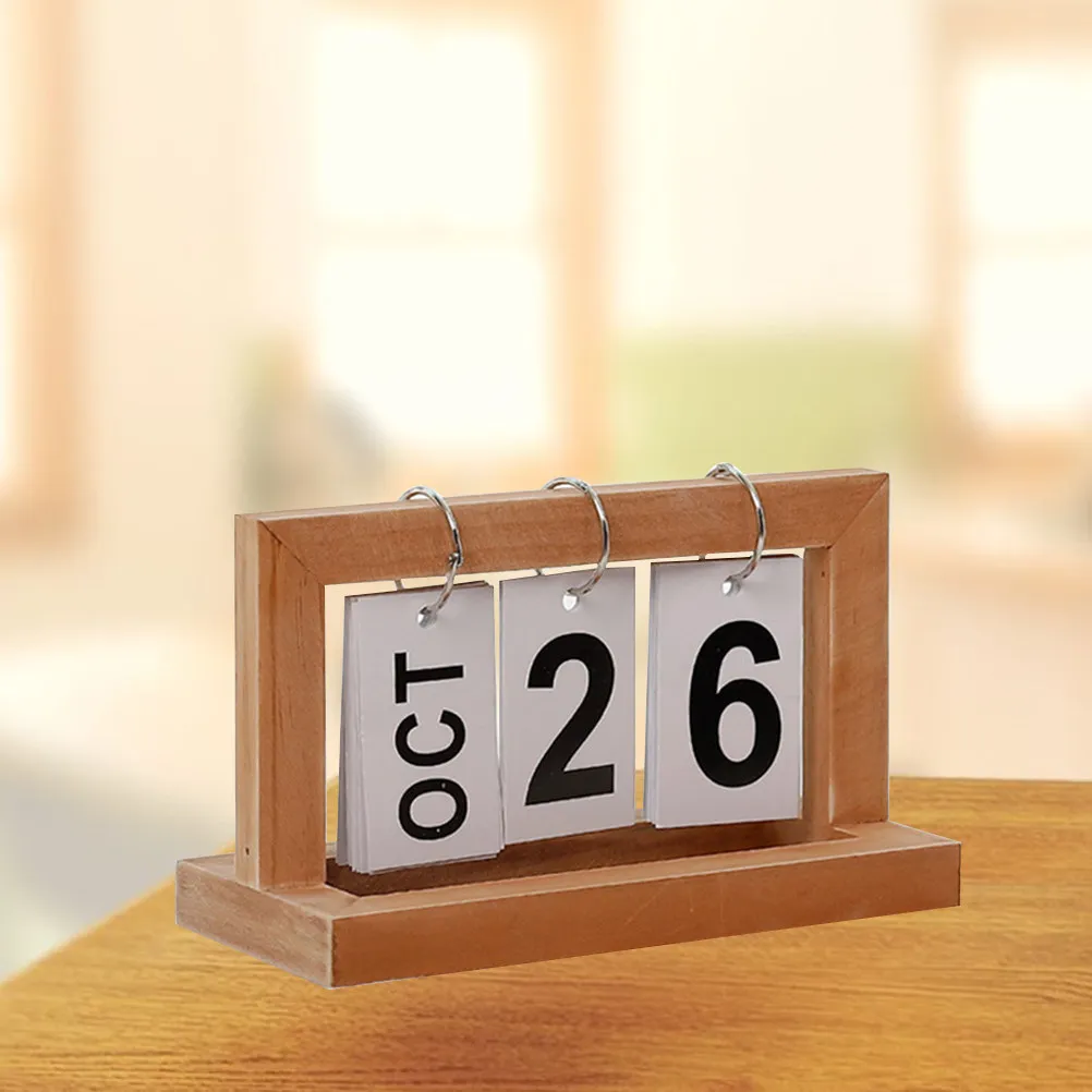 

Premium Wooden Page Turning Calendar for Desk Use Creative Home Office Decor Calendar with Steady Wood Bracket Brief Modern
