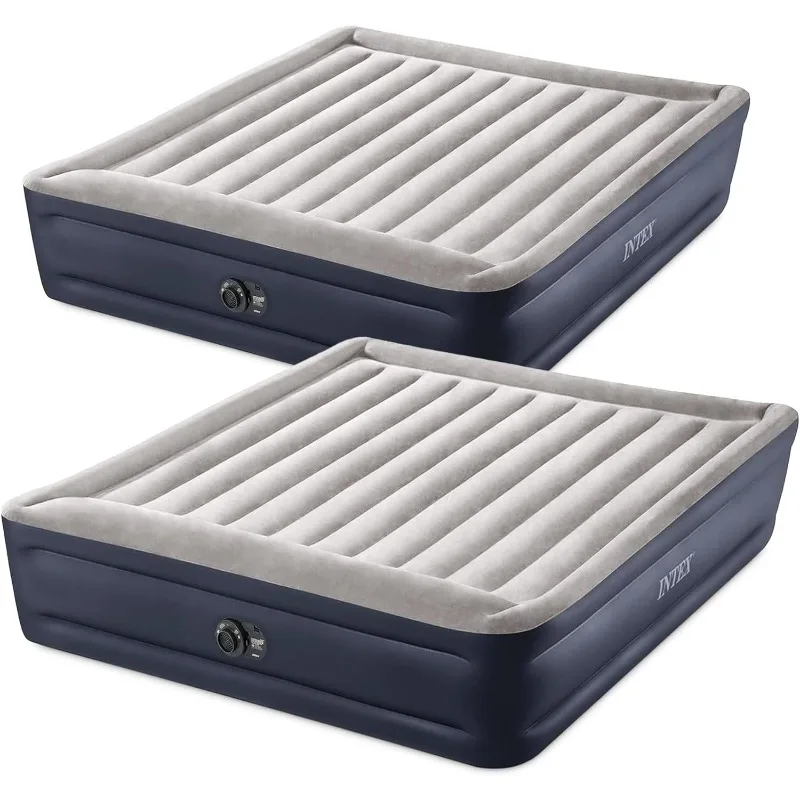Intex Paquete de 2 colchones de aire Dura Beam Plus Deluxe, colchón de aire portátil inflable con bomba de aire interna incorporada, cama tamaño King