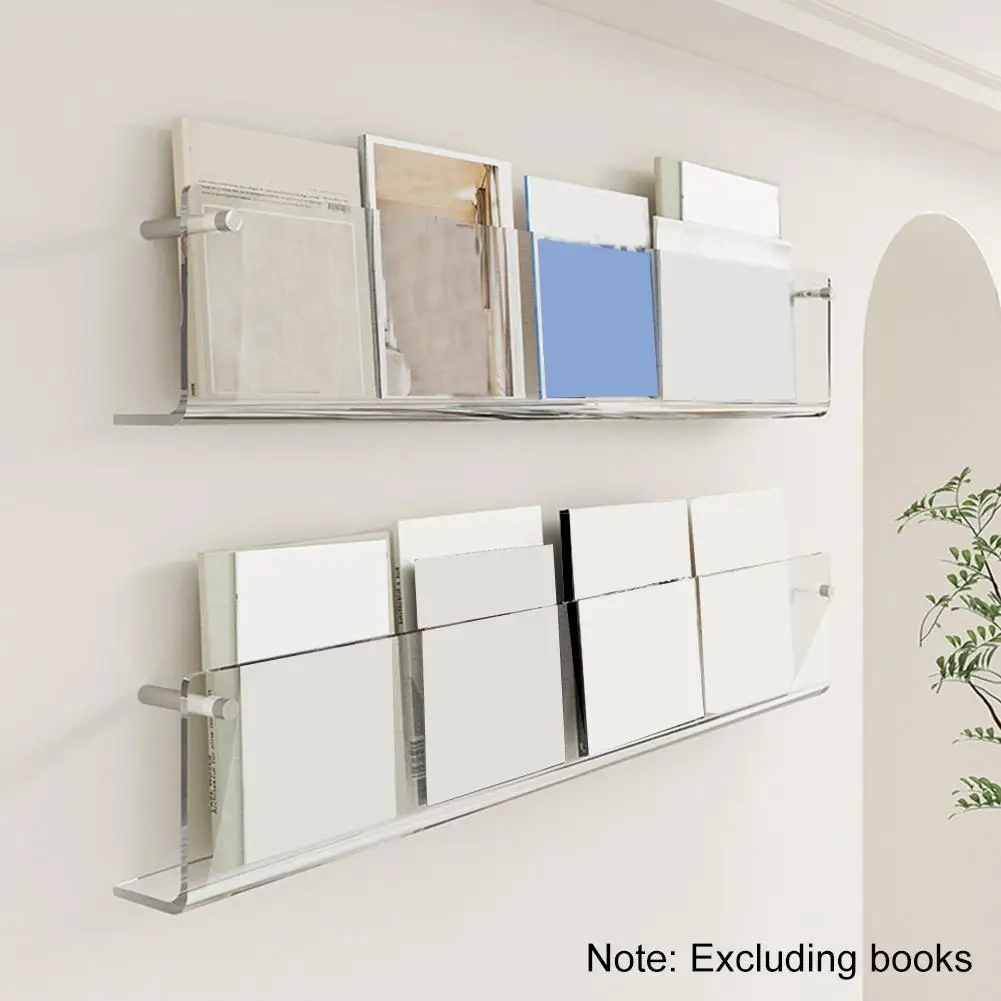 Acrylic Book Shelf Wall Mount Shelf Magazine Rack Reading Display Rack Wall Decoration Storage Bookshelves Literature Organizer