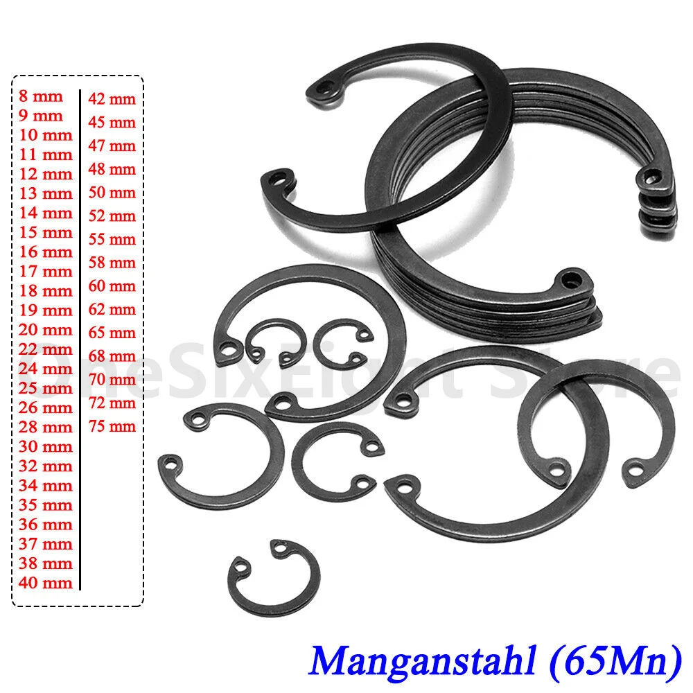 Internal retaining rings DIN 472 Seegering for 8 mm to 75 mm holes manganese steel