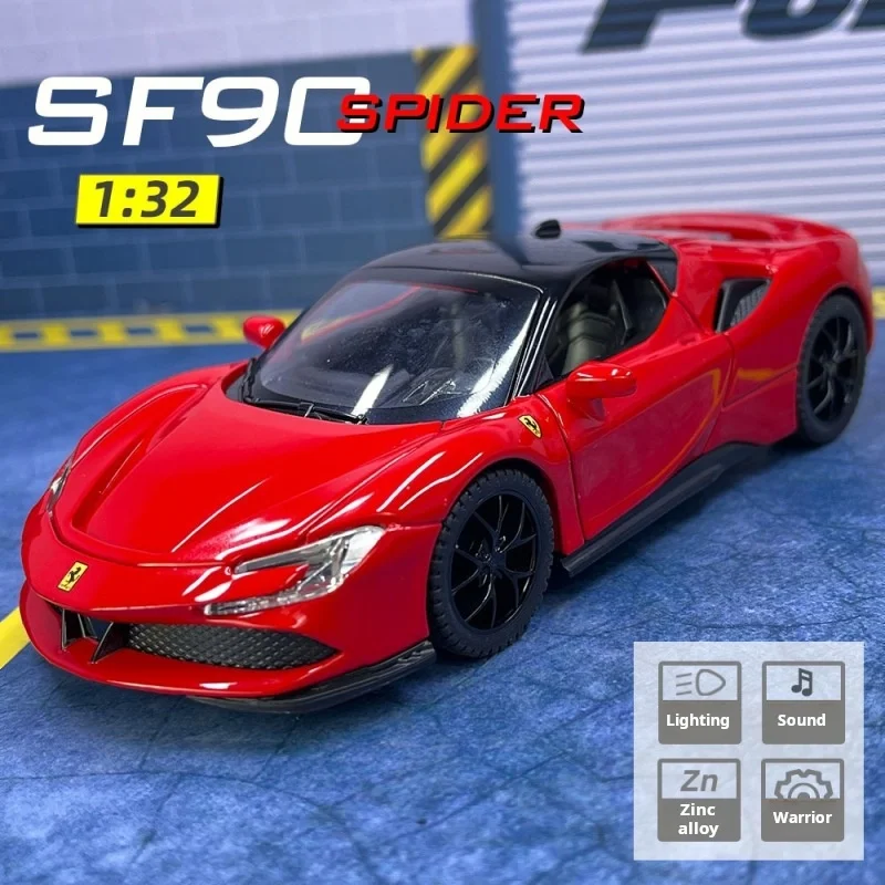 

Модель спортивного автомобиля Ferrari SF90 в масштабе 1:32, изысканная литая имитационная модель, коллекционная фигурка с функцией отката и украшение для рабочего стола