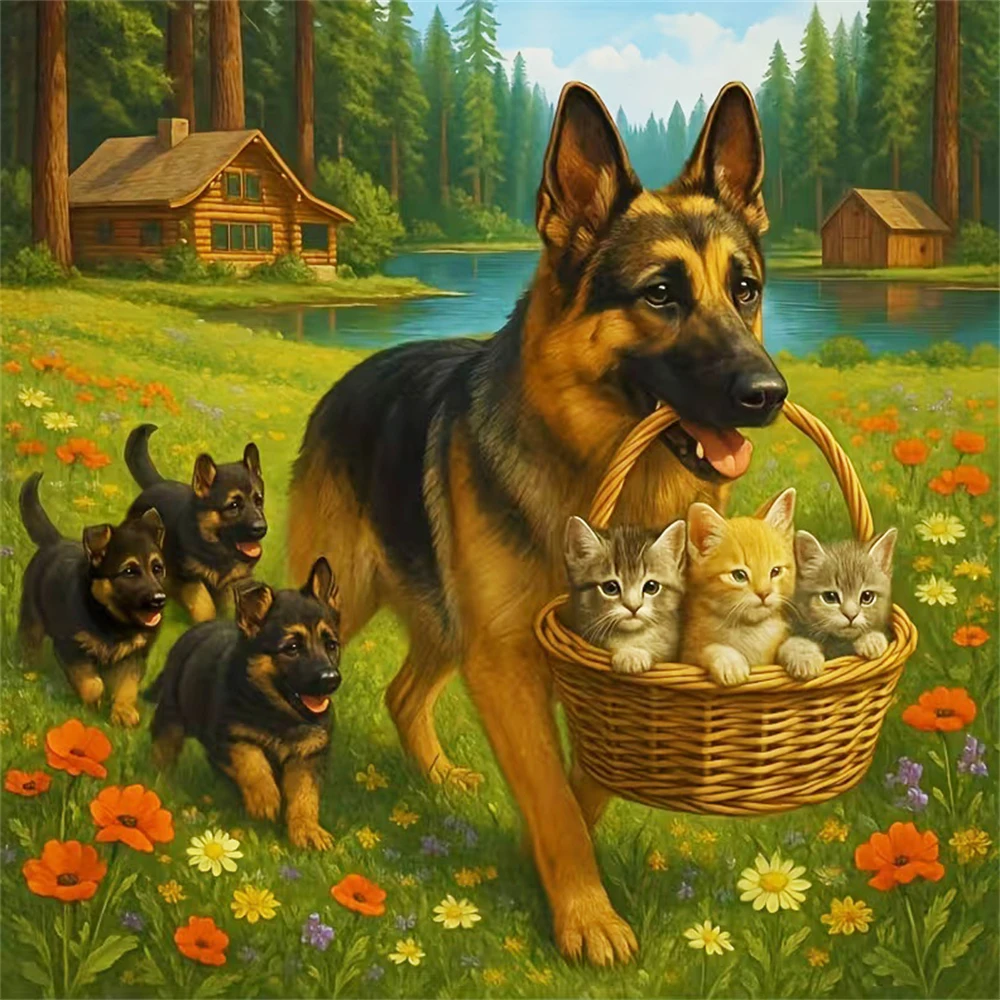 

Dogs and Cats Animals Grass 1024 PCS Jigsaw Puzzles Challenging Family Activity Games for Gameroom Bedroom Home Decor Gift