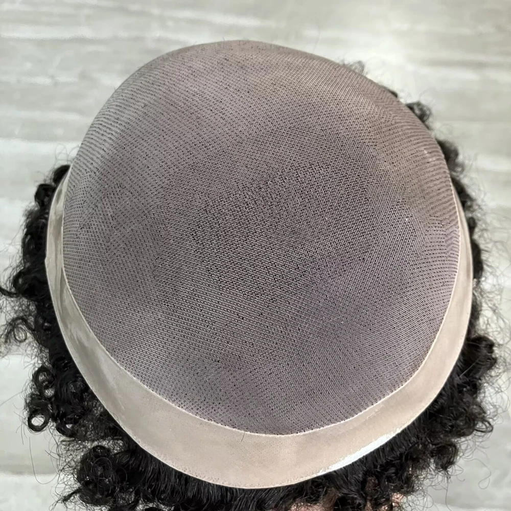 خط شعر طبيعي غير قابل للاكتشاف للرجال 18 مللي متر مجعد 100% شعر بشري شعر مستعار شعري صناعي متين ناعم أحادي القاعدة لاستبدال الشعر #6