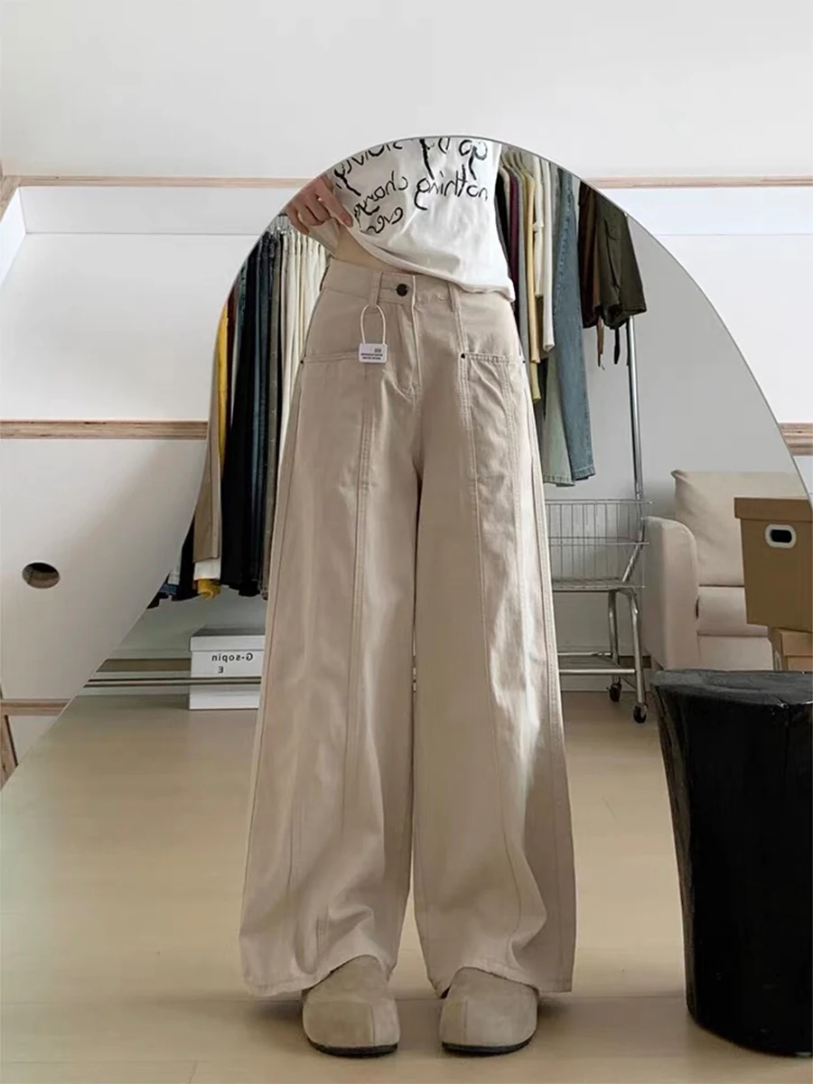 

Джинсы женские прямые с высокой талией больших размеров, свободные, широкие, в пол, для весны и лета, для фигуры типа «груша»...