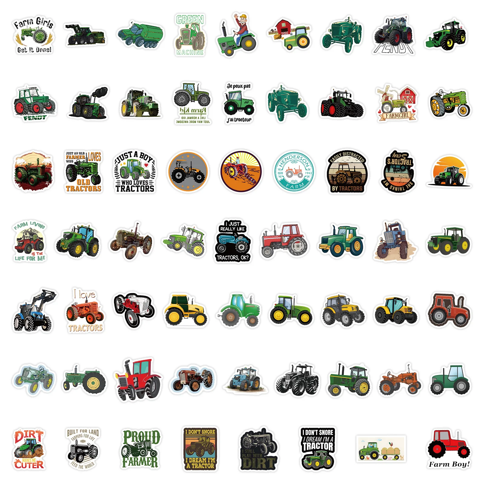 10/30/60Pcs Farm Tractor Stickers For Suitcase Skateboard Laptop Luggage Phone Car Styling DIY Decal Pegatinas