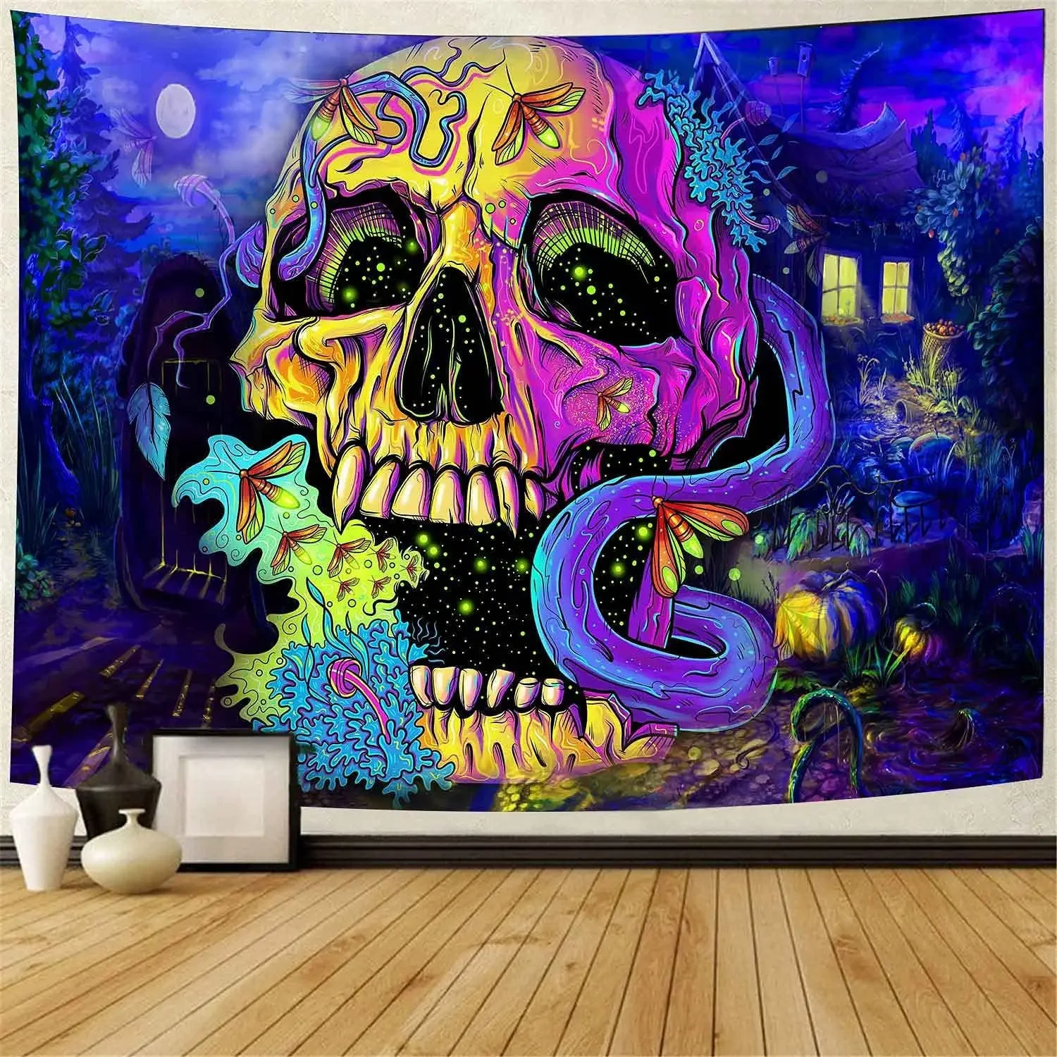 Mandela Fluorescent Tapestry UV Ultraviolet Reactive Hanging Cloth Psychedelic Art Background  Bohemian Decorative