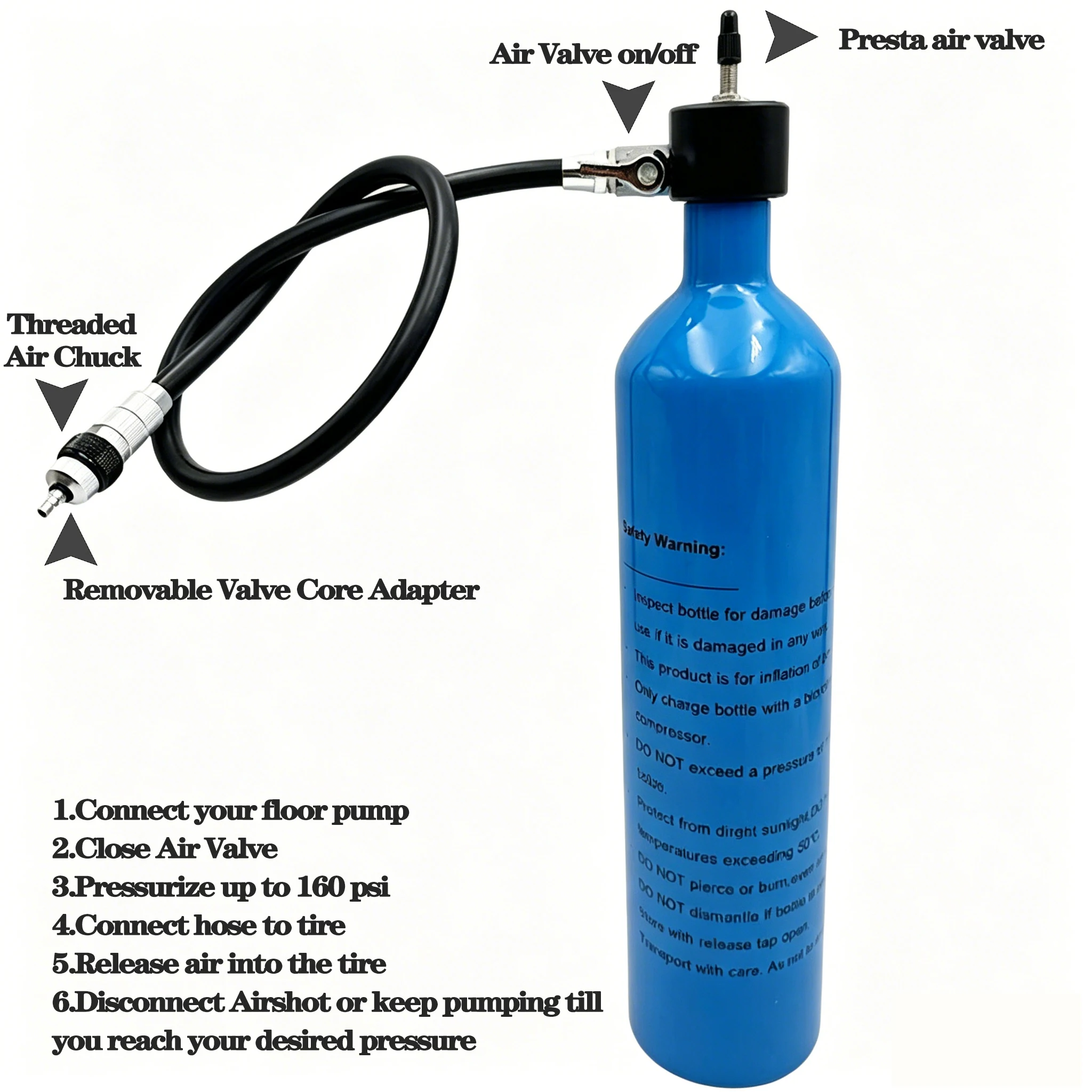 Tubeless Tire Air Booster 1.15L Aluminum Alloy MTB Road Inflator Tire Air Bottle - Valve Gas Cylinder & Accessories
