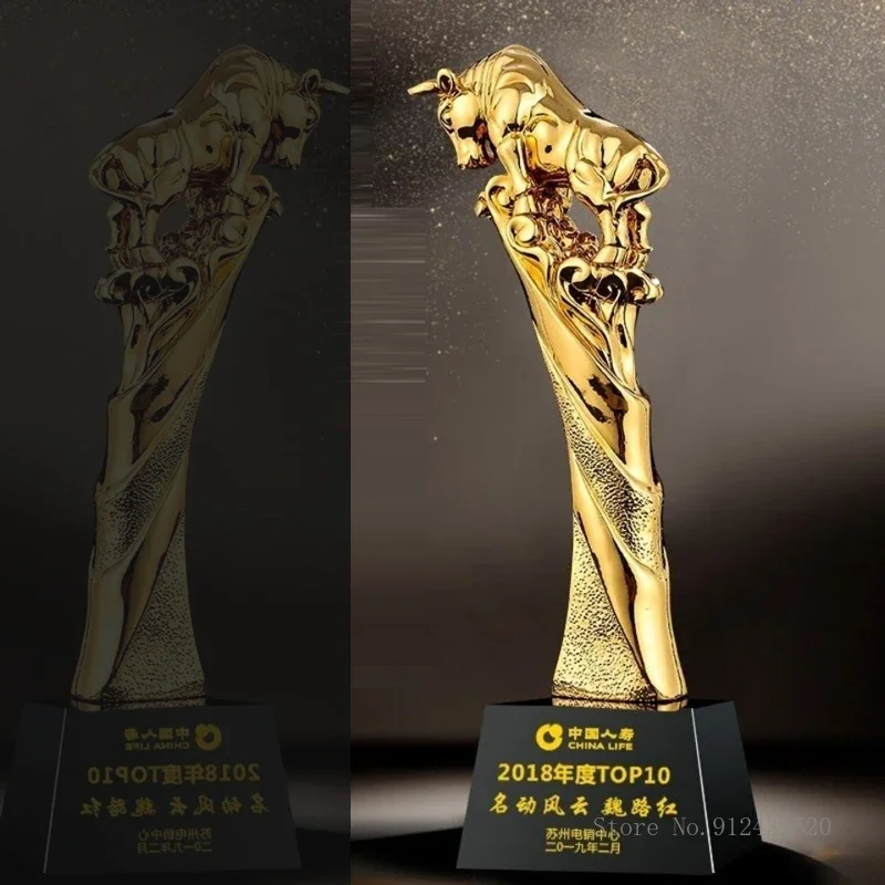 

Customized Creative Cow Shape Resin Trophy, Enterprise Awards, Excellent Employee Team Souvenirs, Crystal Base Trophy, 1Pc