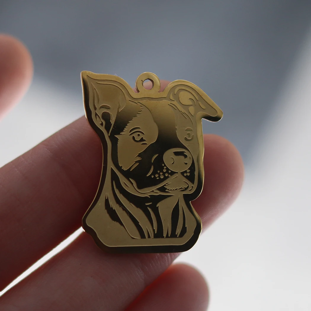 2PCSCustom Stainless Steel Jewelry Amstaff Charm Pendant Dog Pet Animal Charm Pattern Laser Cutting Steel Name Necklace