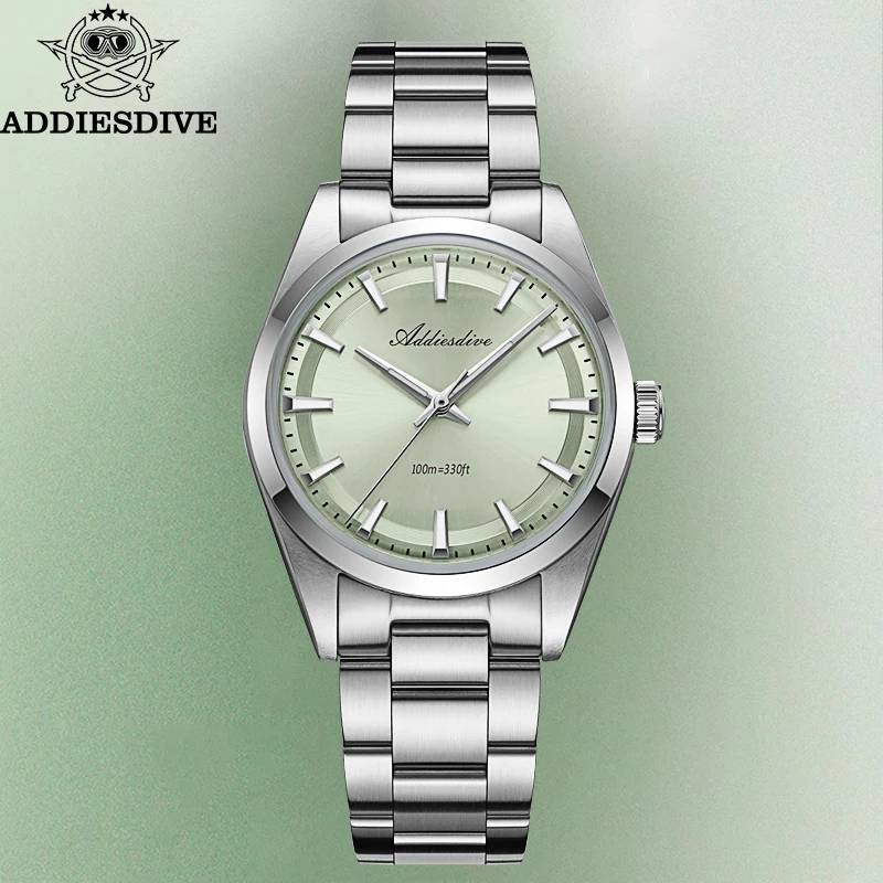 ADDIESDIVE New Men\'s Quartz Watch Stainless Steel Waterproof Mineral Bubble Mirror Glass Luxury Watch AD2066 Relogios Masculino