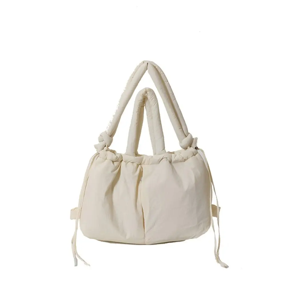 

Solid Color Drawstring Tote Bag Knotted Strap Quilted Nylon Padded Tote Bag Large Capacity Dual-purpose Puffer Backpack Ladies